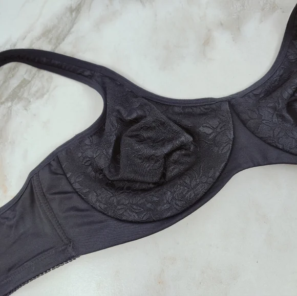 Delta Burke Black Seamless Floral Jacquard Push Up Underwire Bra, Sz 38C - Picture 6 of 10